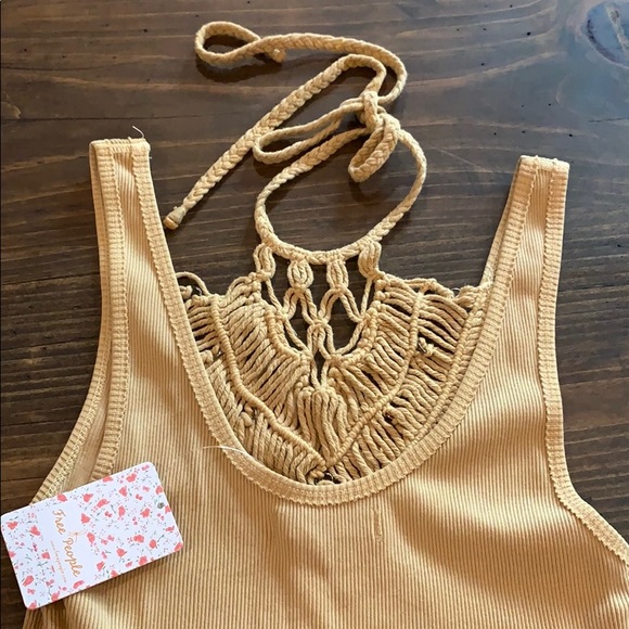 Free People Thalia Crochet Neck Tank Top Tan Small - Picture 6 of 7